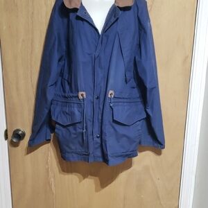 Men's St. John's Bay Navy Utility Jacket with Brown Trim, size Medium